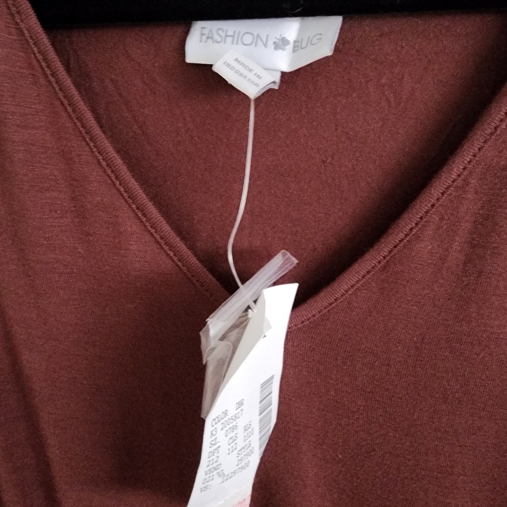 Fashion Bug Mauve Brown V-Neck Blouse with Gold Embellishment - Picture 3 of 4